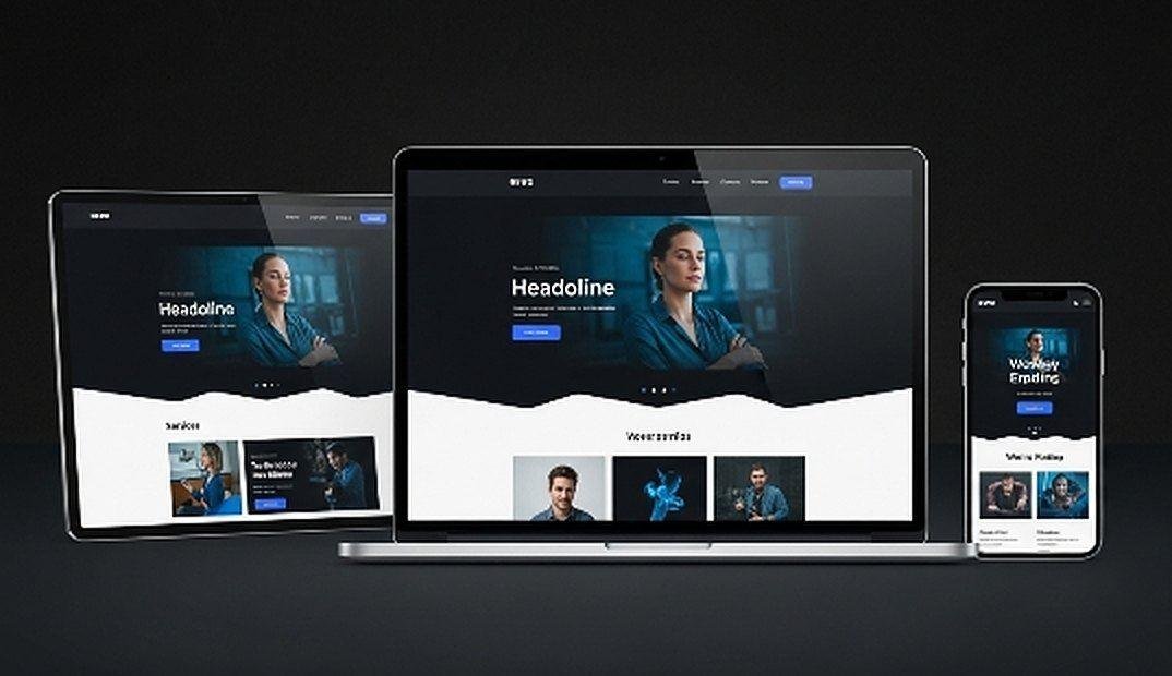 A website design shown on a tablet, a laptop and a phone